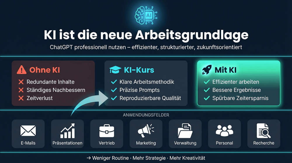 ChatGPT Kurs Vorteile: Zeitersparnis, bessere Ergebnisse, Automatisierung und strukturierte Arbeitsmethodik
