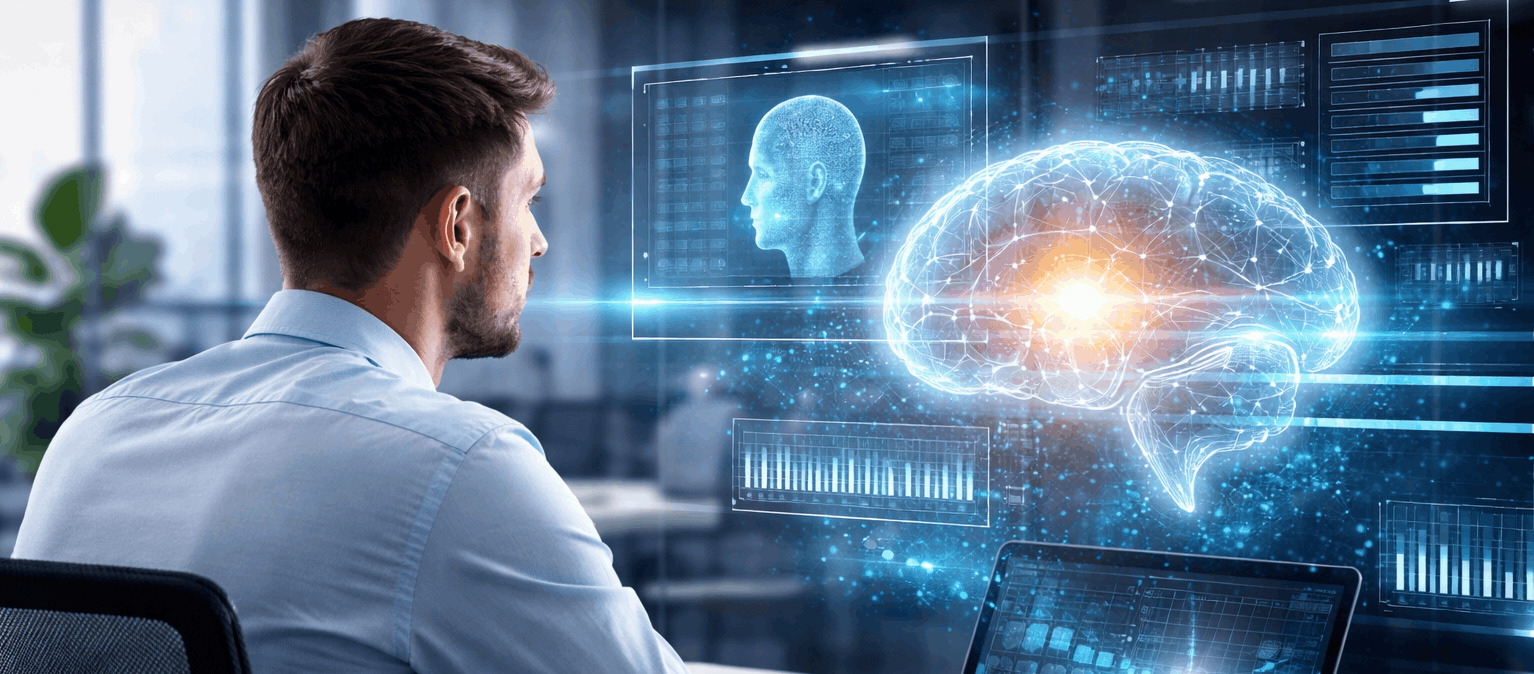 KI Manager bei der Arbeit mit digitalen Prozessen