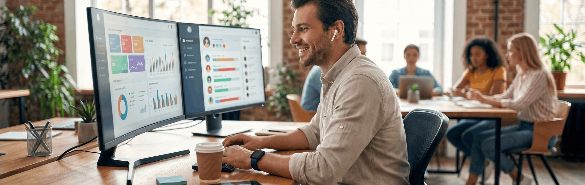 Community Manager im Dialog auf verschiedenen Social Media Plattformen