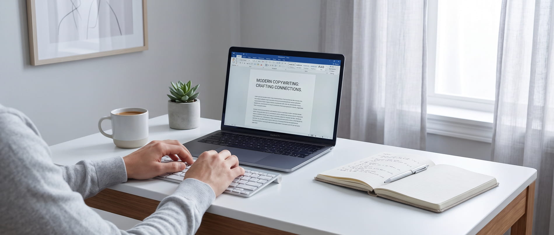 Copywriter am Arbeitsplatz beim Erstellen überzeugender Texte