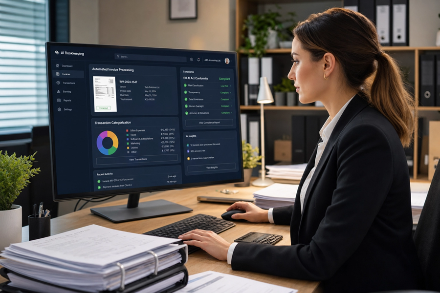 Buchhaltungsteam nutzt KI für automatisierte Prozesse und Datenanalysen – digitale Finanzabteilung