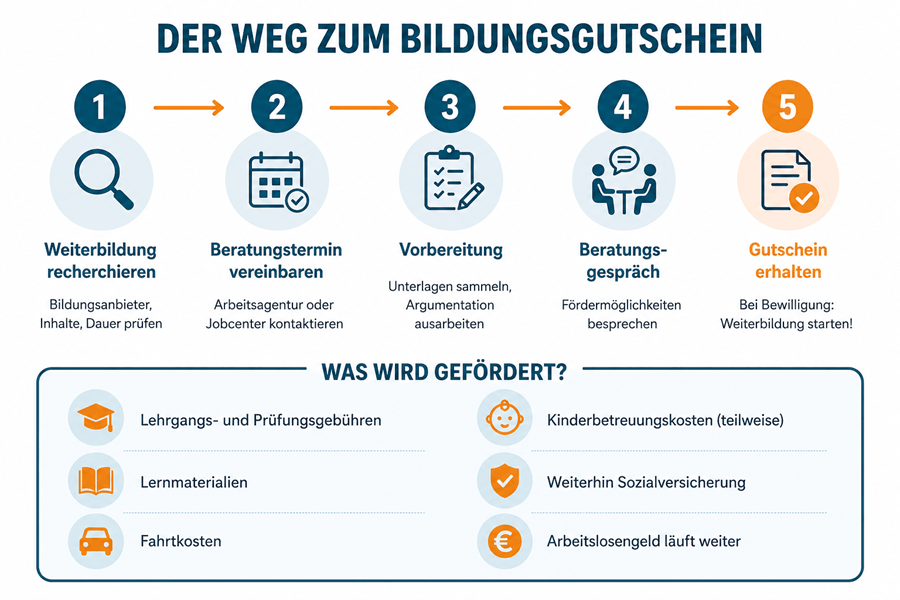 Prozess der Beantragung eines Bildungsgutscheins für geförderte Weiterbildung