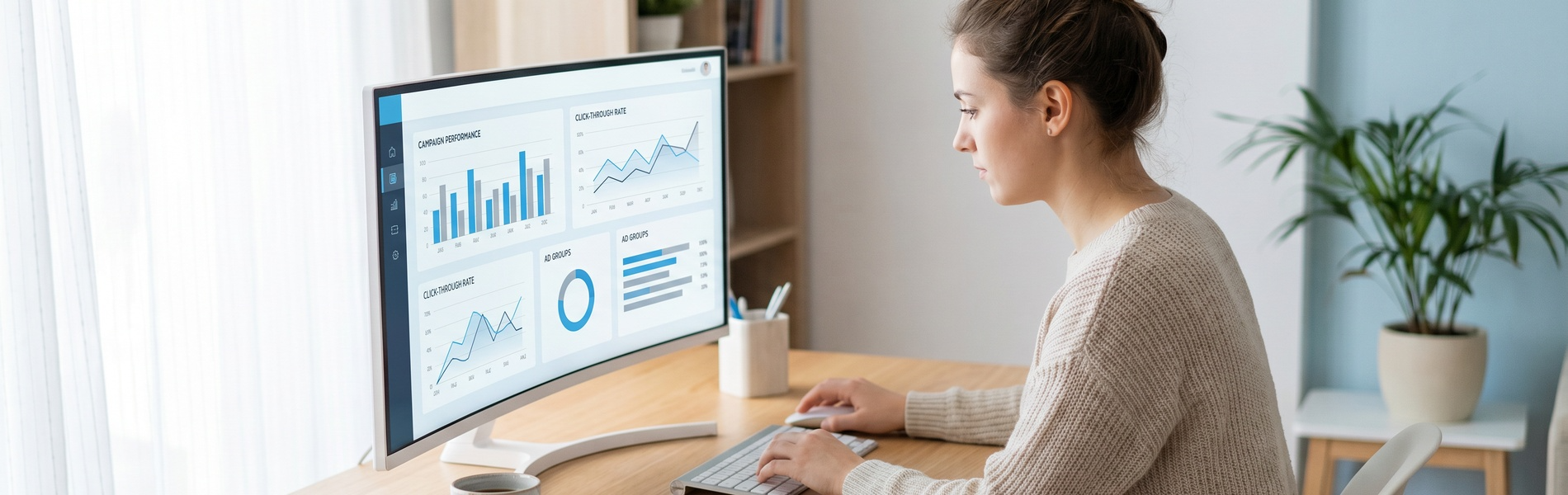 Google Ads Kurs – Person plant digitale Kampagnen am Computer