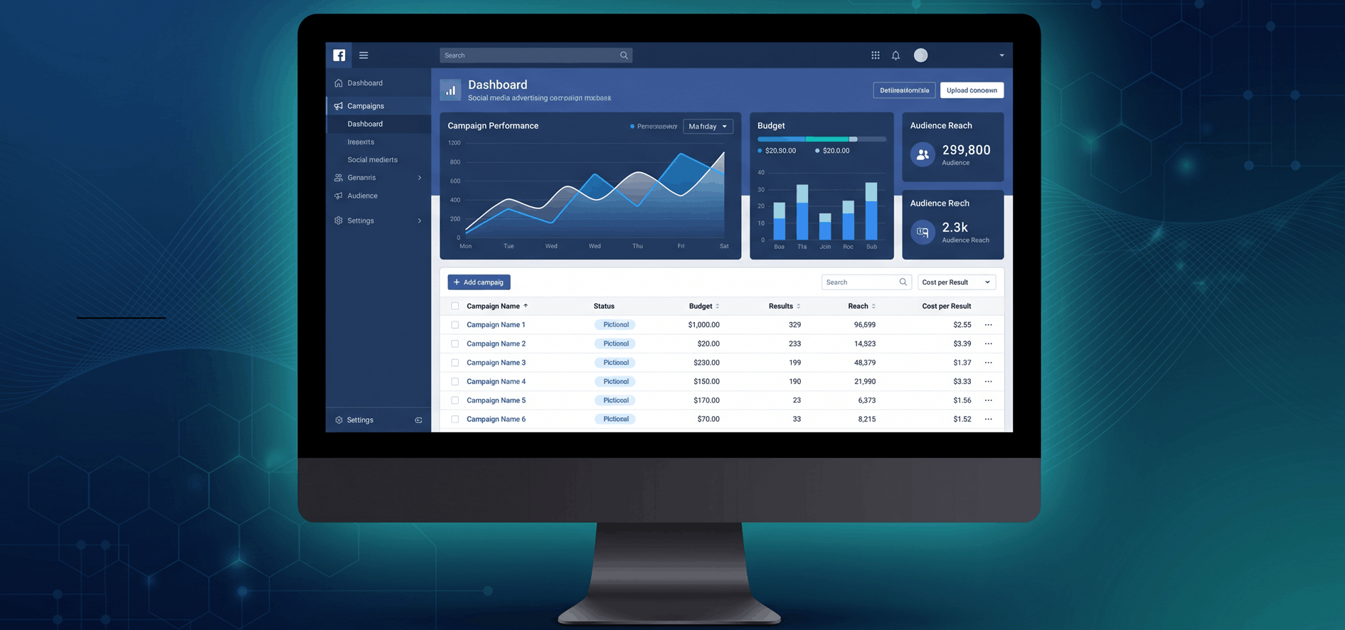Facebook Ads Manager Dashboard mit Kampagnenübersicht