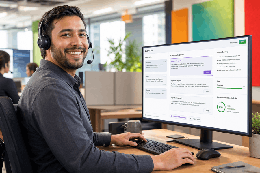 Live-Chat-Interface mit KI-Chatbot beantwortet Kundenanfragen in Echtzeit