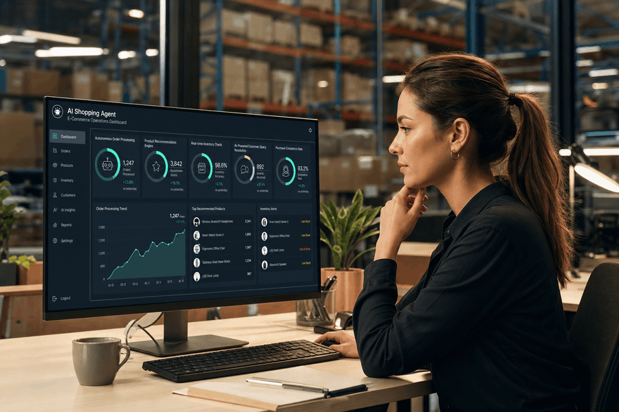 Kunde nutzt KI-gestützten Chat im Onlineshop für schnelle Bestellanfragen