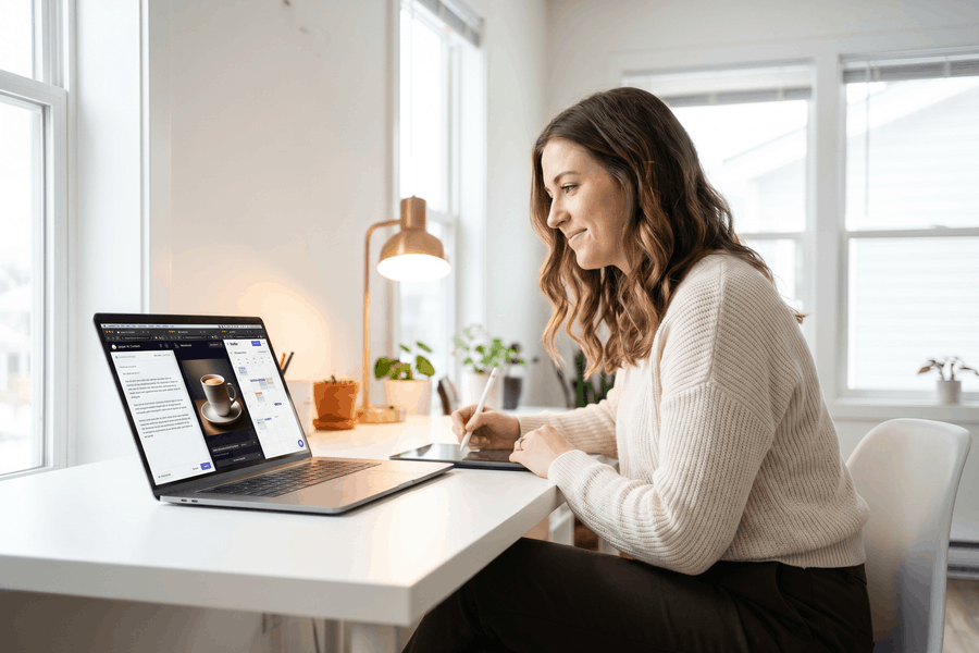 Dashboard mit verschiedenen KI-Marketing-Tools auf Bildschirmen